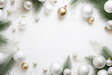 Merry Christmas and Happy New Year background with Christmas  decorations on white background with copy space.	
