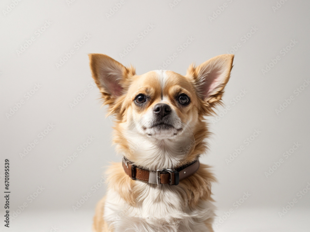 Chihuahua dog isolated on a light white background. Backdrop with copy space