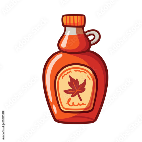 Maple syrup in a glass bottle on a white background.
