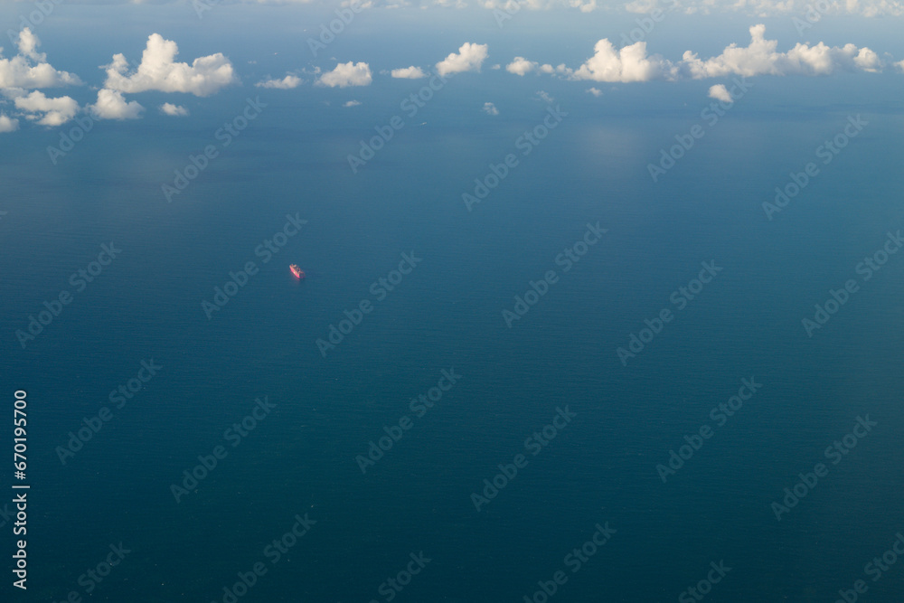 Aerial view on a big industrial boat in the sea