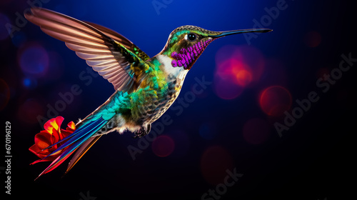 Flying hummingbird on transparent colored background. © leo_nik