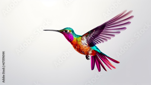 Flying hummingbird on transparent white background. © leo_nik