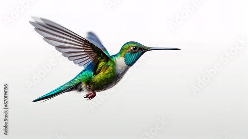 Flying hummingbird on transparent white background.