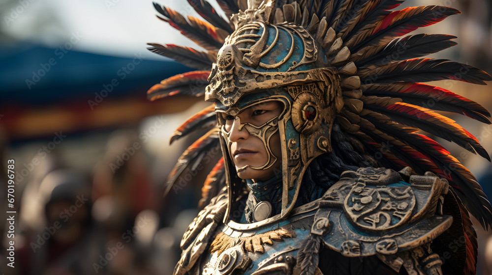 Guerrero azteca ataviado con vestimenta de hombre aguila Guerrero azteca ataviado con vestimenta de hombre aguila