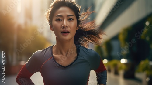 Young Asian woman is jogging outside © Krtola 