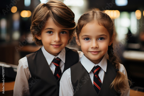 cute kids in school uniform, generative ai