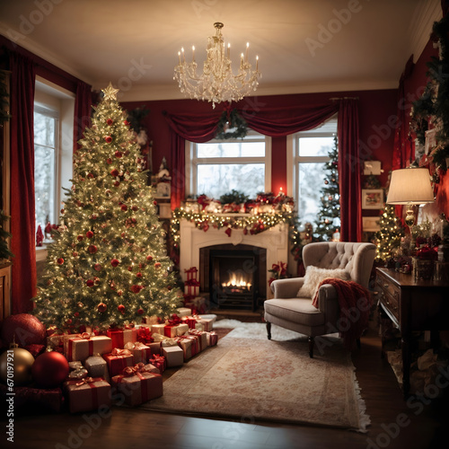 Festive Family Christmas by Fireplace © Renan