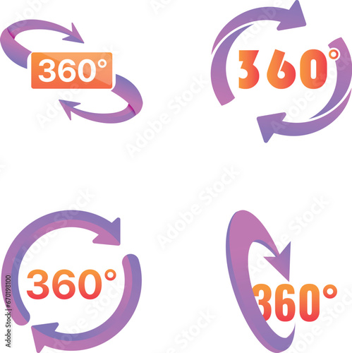 Degree 360 icons set cartoon vector. Rotation three hundred sixty degree. Panorama