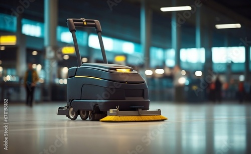 Airport Runway Cleaning with Sweeper Machine. Generative ai
