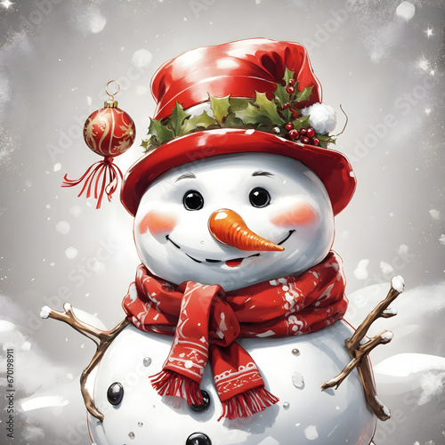 Whimsical Snowman Amid Winter Scenery