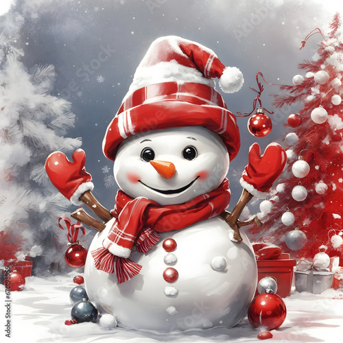 Frosty Snowman in Snowy Landscape