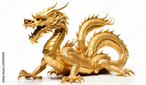 Majestic Golden Dragon Statue on White. Generative ai © Scrudje
