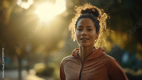 Young Mexican woman is jogging outside