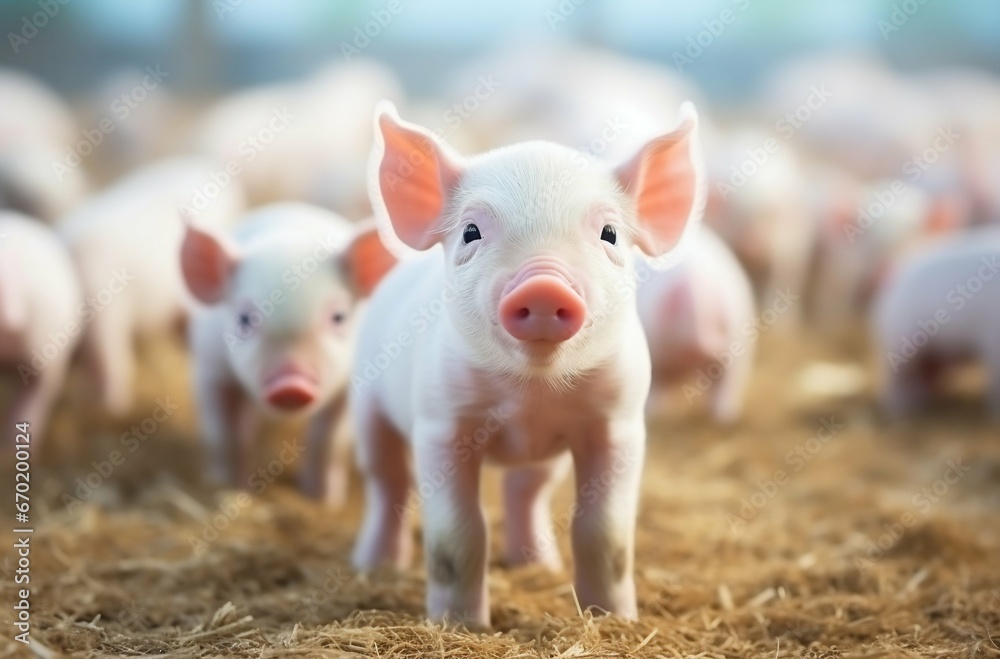 Group of Piglets Indoors in Farm Yard Setting. Generative ai Group of Piglets Indoors in Farm Yard Setting. Generative ai