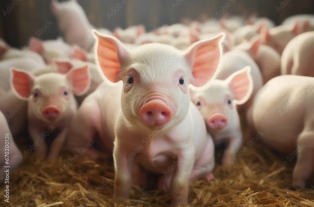 Group of Piglets Indoors in Farm Yard Setting. Generative ai