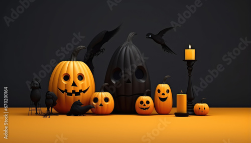 Halloween figures background in front of the wall