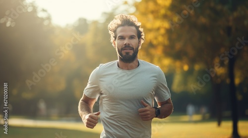Mid adult man is jogging outside