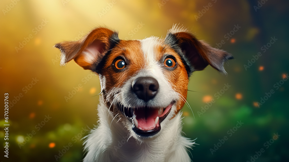 Jack Russell Terrier, happy, big eyes, wide angle.