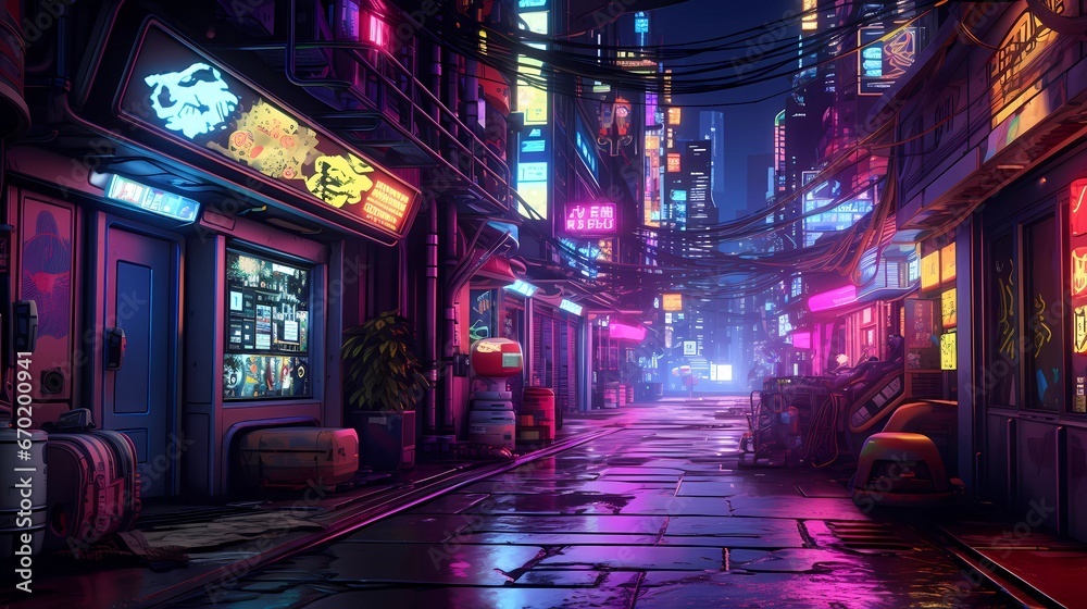 Cyberpunk City Life: Neon Lights and Urban Nights