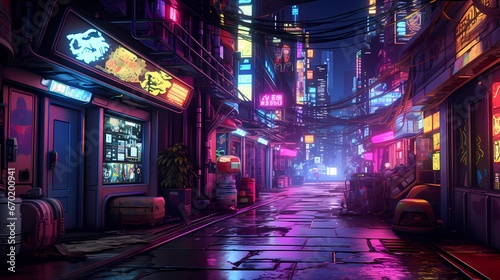 Cyberpunk City Life: Neon Lights and Urban Nights