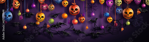 Halloween objects swinging on rope for party celebration banner © LFK