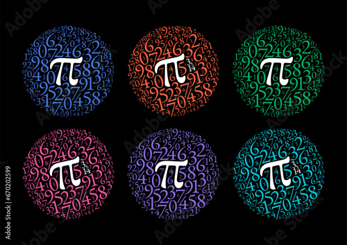 pi symbol and numbers inside the circle. pi symbol and mixed numbers. numbers and pi symbol in circle