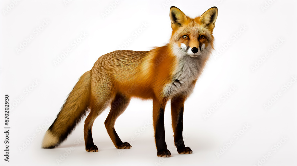 Fototapeta premium Red fox standing on white background.
