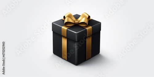A black gift box adorned with a beautiful gold ribbon. This elegant and sophisticated image is perfect for any occasion. Use it to add a touch of luxury and excitement to your designs. © Fotograf