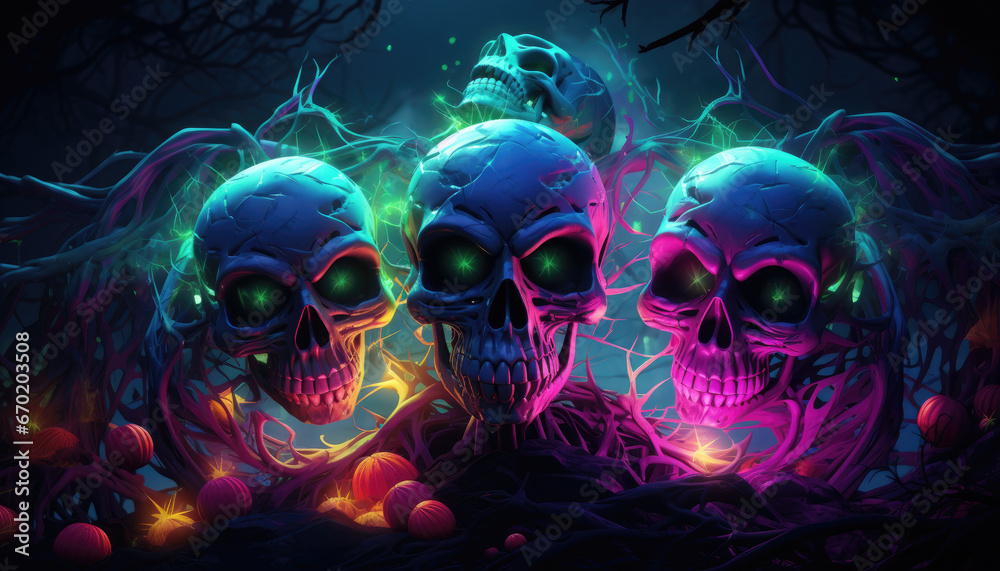 Neon light skull wallpaper