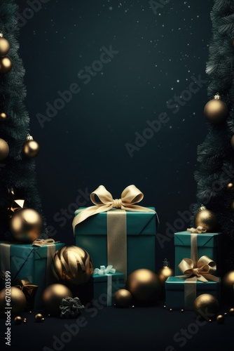 A festive Christmas scene featuring beautifully wrapped presents and decorated Christmas trees. Perfect for holiday-themed projects and advertisements.