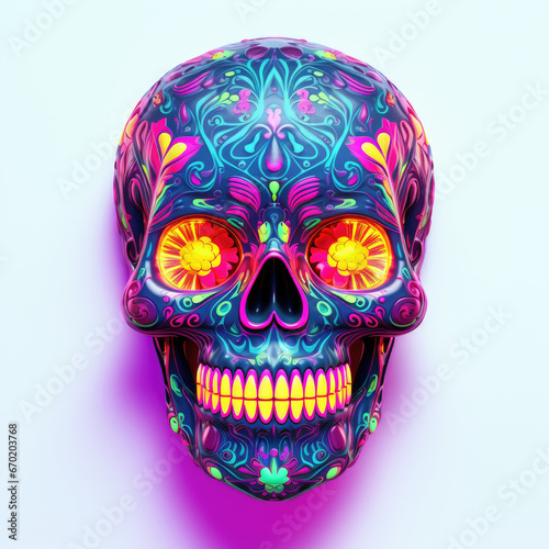 Neon skull design on isolated background