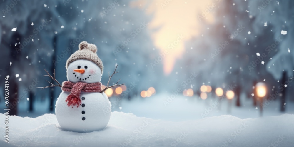 A snowman standing in the snow. Perfect for winter-themed designs and holiday projects.