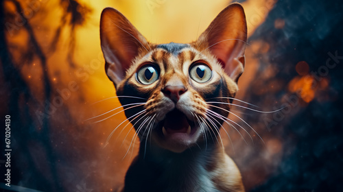 Shocked oriental cat. Funny cat.