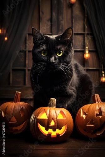 Halloween cat with pumpkin