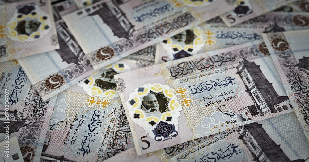 Libya Dinar note money printing concept 3d illustration
