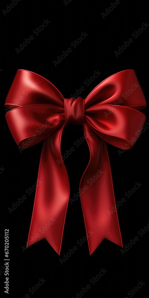 Naklejka premium A simple yet elegant red bow placed on a contrasting black background. Perfect for adding a touch of sophistication to any project or design