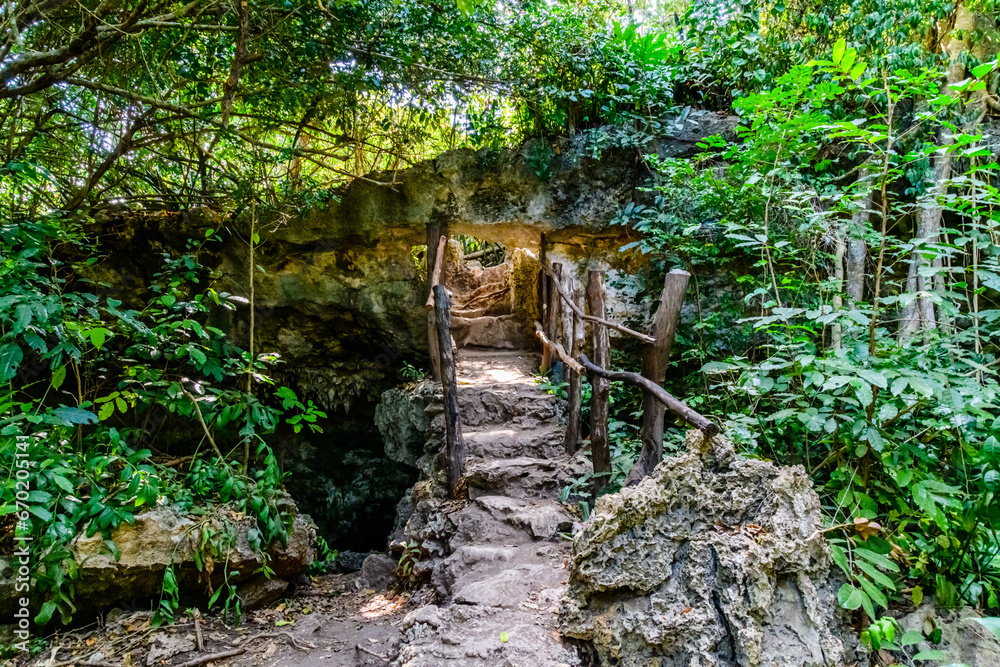 Obraz premium Bridge at entrance to the Kuza cave at Zanzibar, Tanzania