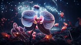 A single Orchid Obscura, intricately detailed, in an abstract, alien landscape, illuminated by an otherworldly light source, presented in high-resolution