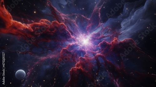 A breathtaking view of Cosmic Columbine, a nebula with vibrant colors and intricate cosmic structures.