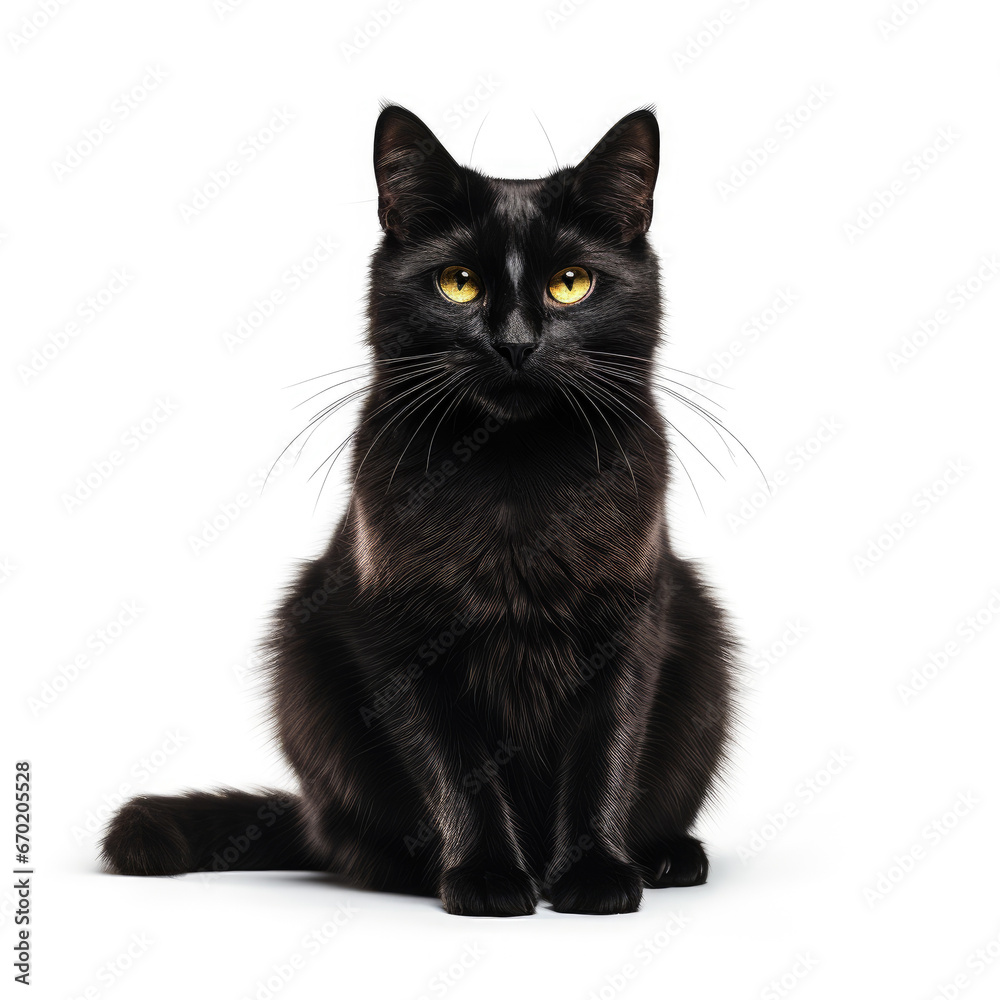 Photo of black cat isolated on white background
