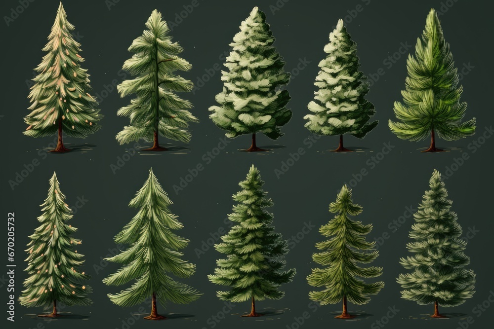 A vibrant collection of trees painted in various colors. Perfect for adding a pop of color to any project or design