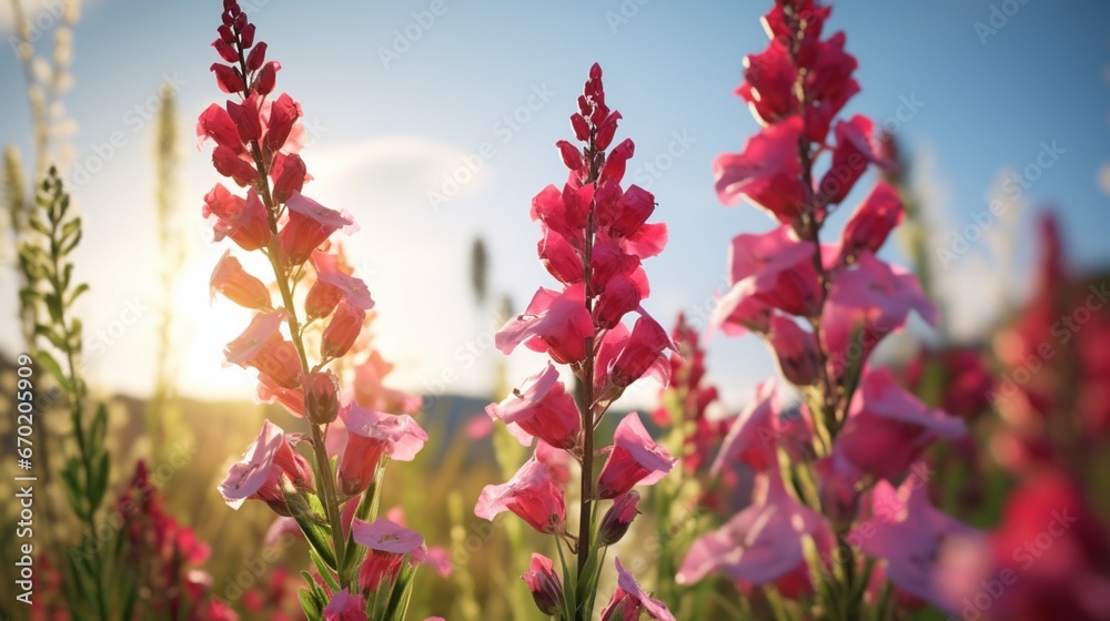 A single Silvermist Snapdragon standing tall in a field, its intricate details and vibrant colors captured in high resolution
