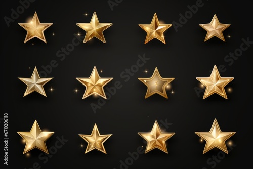 A set of golden stars on a black background. Perfect for adding a touch of elegance and glamour to any design or project