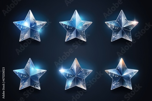 A set of six shiny stars on a dark background. This image can be used for various purposes  such as decoration  celebrations  or to represent success and achievement