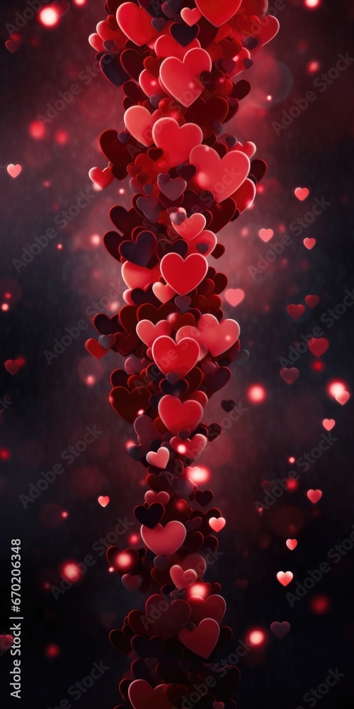A bunch of red hearts floating in the air. Perfect for expressing love and affection. Ideal for Valentine's Day, anniversaries, or any romantic occasion