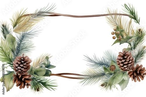 A wreath made of pine cones and holly leaves. Can be used for holiday decorations or as a festive accessory for winter-themed events