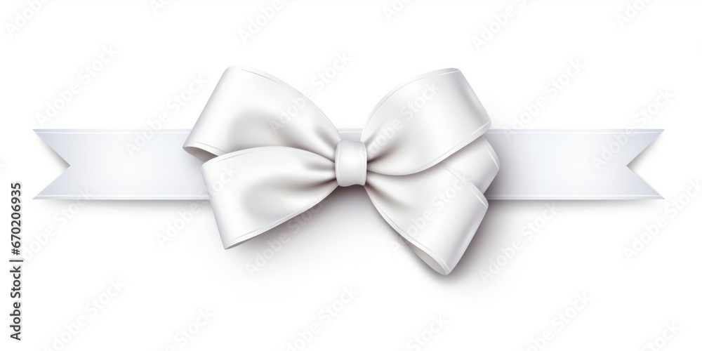A white ribbon with a bow on a clean white background. Perfect for gift wrapping or adding a touch of elegance to any project A white ribbon with a bow on a clean white background. Perfect for gift wrapping or adding a touch of elegance to any project