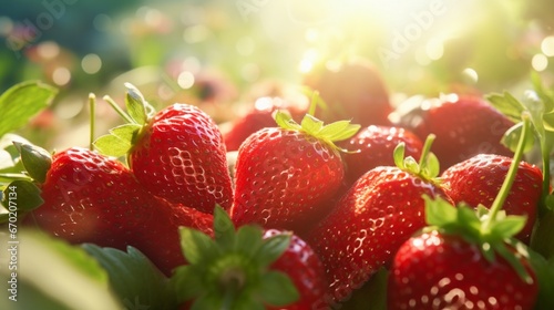Glistening Gems  Ripe Strawberries in the Sunlight