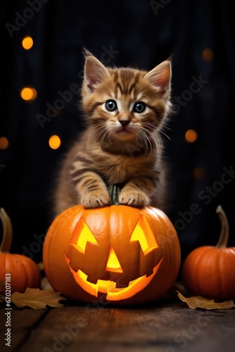 Halloween cat with pumpkin © BrandwayArt