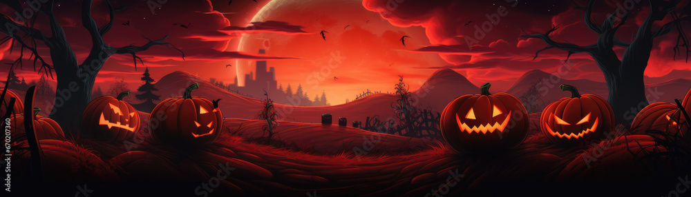 Naklejka premium Red halloween banner illustration
